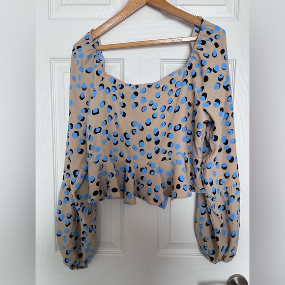 4/$20 Vero Moda polka dot ruffle blue balloon sleeve tie knot blouse- size XL - Picture 5 of 11